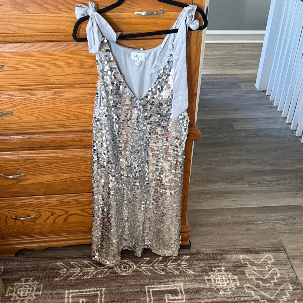 Aura Silver Sequin Party Dress